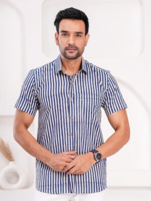 Men’s Luxury Hand Block Printed Shirt – Saffron Bloom Edition