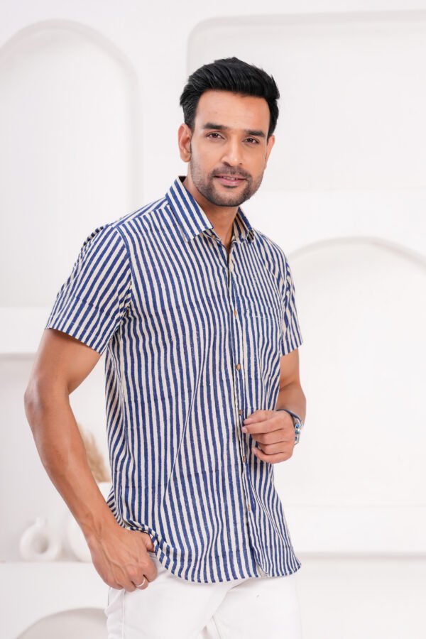 Men’s Luxury Hand Block Printed Shirt – Saffron Bloom Edition