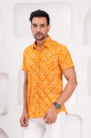 Men’s Luxury Hand Block Printed Shirt – Saffron Bloom Edition