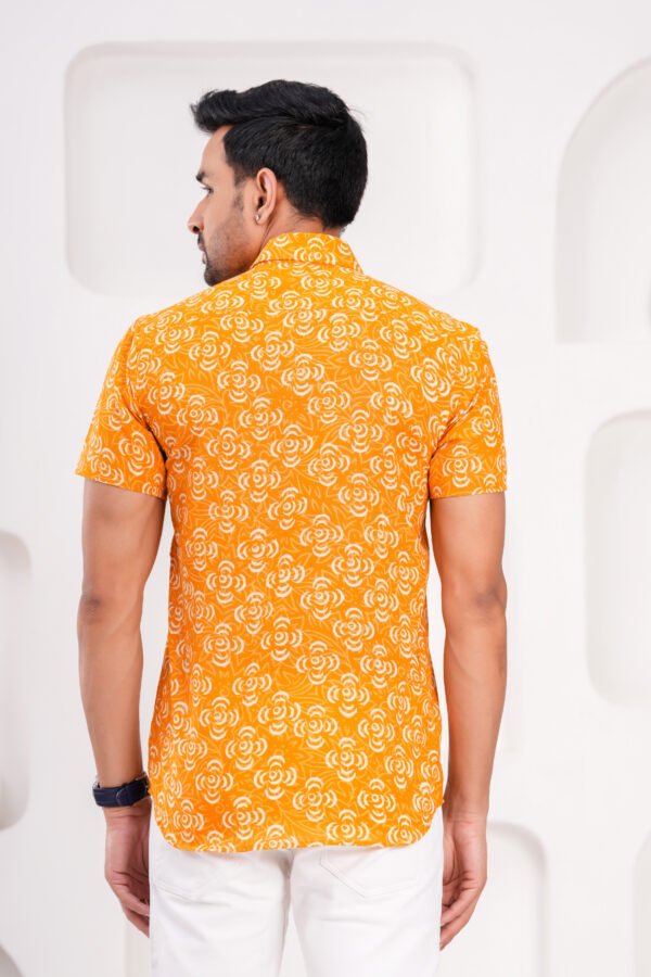 Men’s Luxury Hand Block Printed Shirt – Saffron Bloom Edition