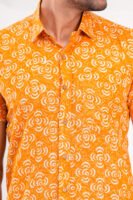 Men’s Luxury Hand Block Printed Shirt – Saffron Bloom Edition