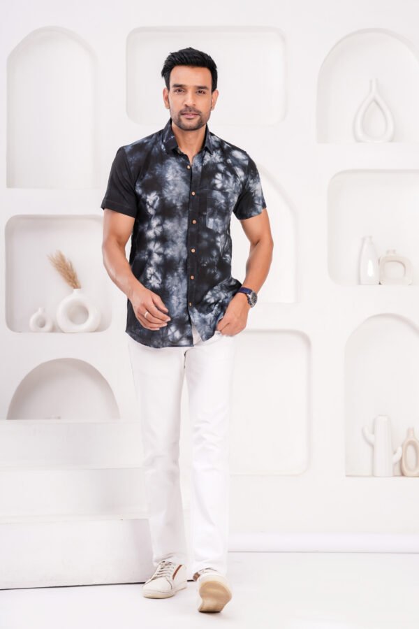 Men’s Luxury Hand Block Printed Shirt – Midnight Shadow Edition