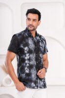 Men’s Luxury Hand Block Printed Shirt – Midnight Shadow Edition