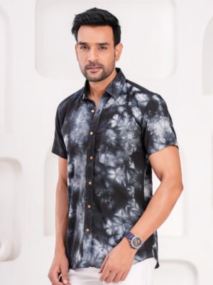 Men’s Luxury Hand Block Printed Shirt – Midnight Shadow Edition