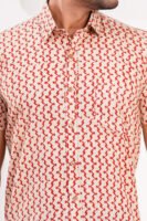Men’s Luxury Hand Block Printed Shirt – Crimson Ivory Signature