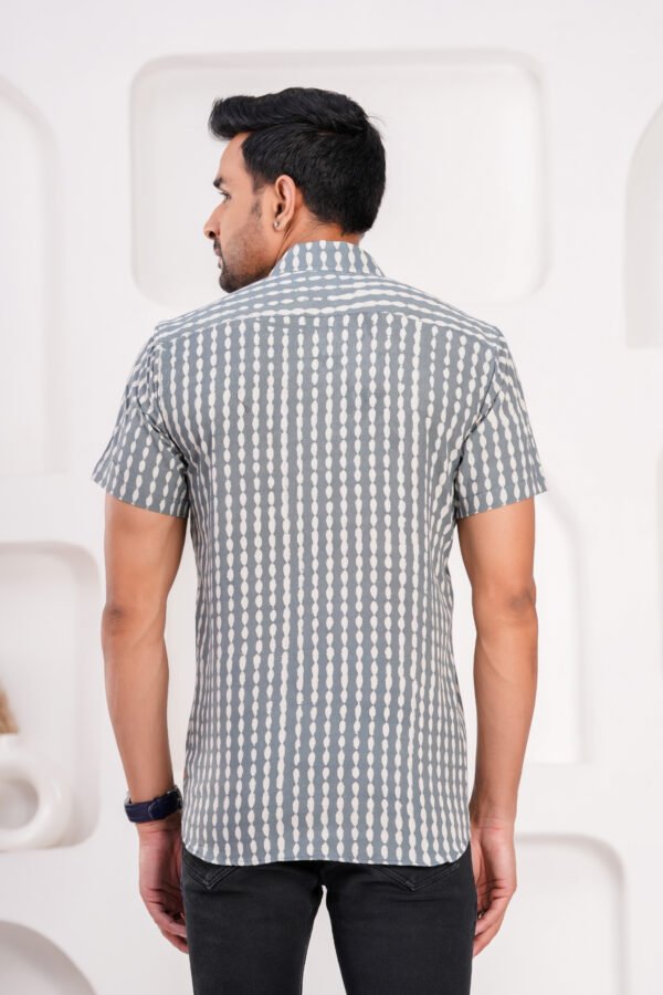 Men’s Luxury Hand Block Printed Shirt – Slate Grey Dotted Edition