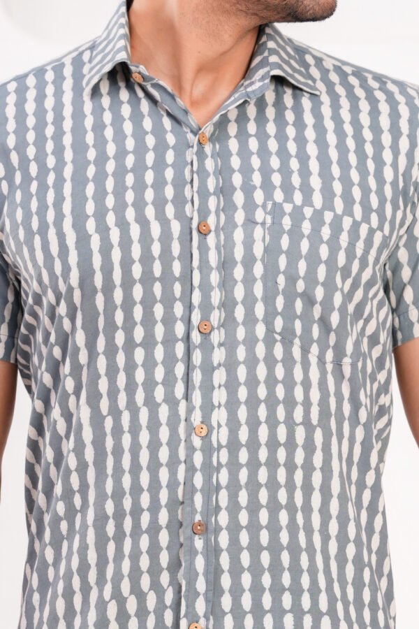 Men’s Luxury Hand Block Printed Shirt – Slate Grey Dotted Edition