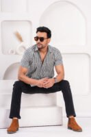 Men’s Luxury Hand Block Printed Shirt – Slate Grey Dotted Edition