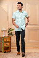 Men’s Luxury Hand Block Printed Shirt – Mint Chevron Edition