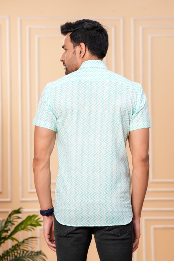 Men’s Luxury Hand Block Printed Shirt – Mint Chevron Edition
