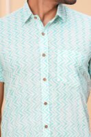 Men’s Luxury Hand Block Printed Shirt – Mint Chevron Edition