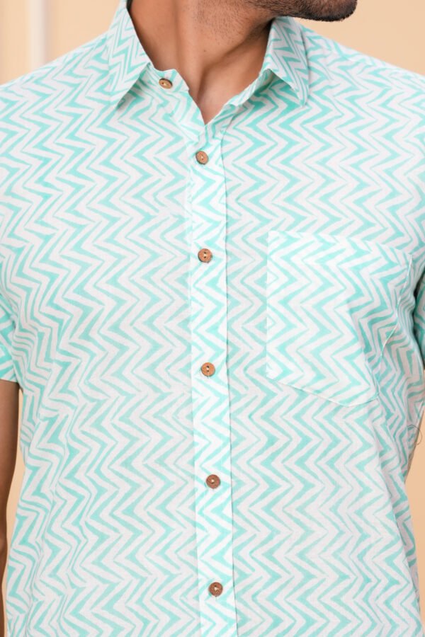 Men’s Luxury Hand Block Printed Shirt – Mint Chevron Edition