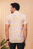 Men’s Luxury Hand Block Printed Shirt – Sunflower Ivory Edition