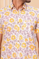Men’s Luxury Hand Block Printed Shirt – Sunflower Ivory Edition
