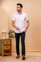 Men’s Luxury Hand Block Printed Shirt – Blush Ivory Edition