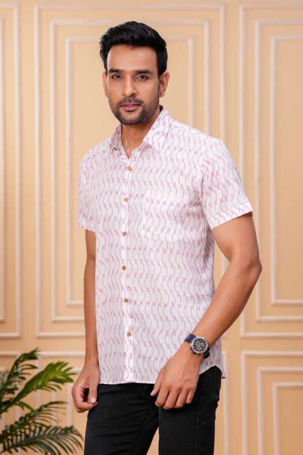 Men’s Luxury Hand Block Printed Shirt – Blush Ivory Edition