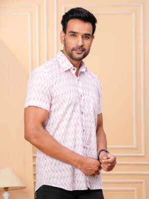 Men’s Luxury Hand Block Printed Shirt – Blush Ivory Edition