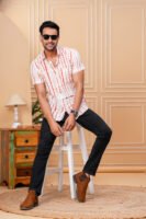 Men’s Luxury Hand Block Printed Shirt – Ivory & Rust Edit