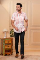 Men’s Luxury Hand Block Printed Shirt – Ivory & Rust Edit