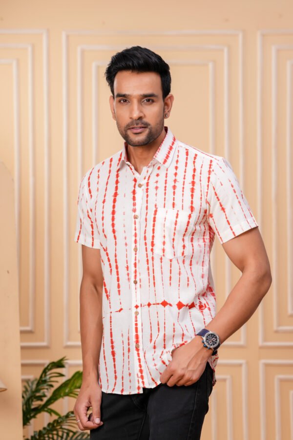 Men’s Luxury Hand Block Printed Shirt – Ivory & Rust Edit