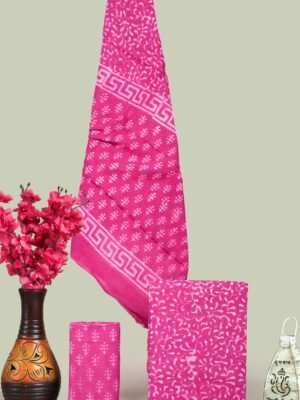 Rani Pink Hand Block Print Cotton Unstitched Suit Set