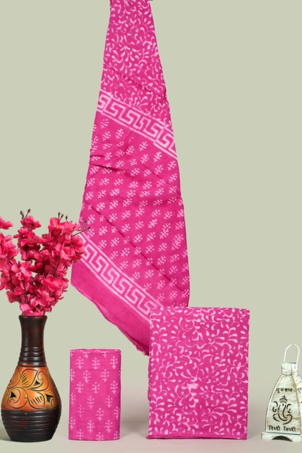 Rani Pink Hand Block Print Cotton Unstitched Suit Set