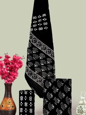 Classic Black & White Hand Block Print Cotton Unstitched Suit Set