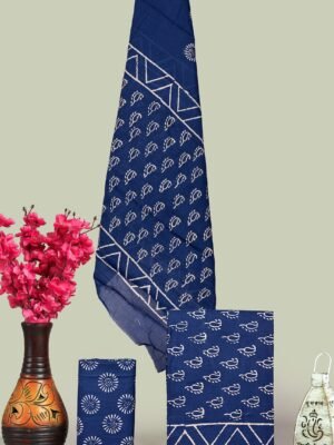 Blue Hand Block Print Cotton Unstitched Suit Set