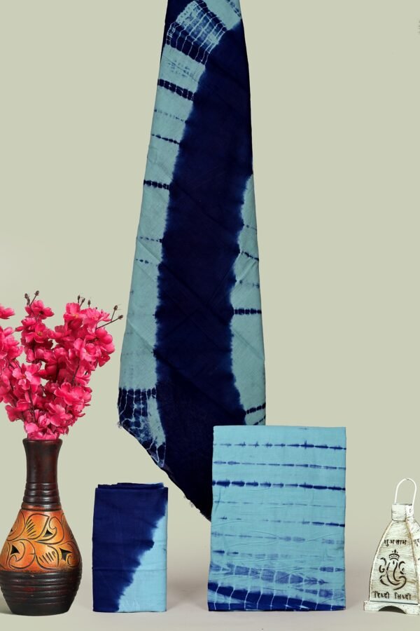 Indigo Shibori Tie-Dye Cotton Unstitched Suit Set