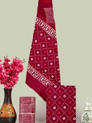 Crimson Red Hand Block Print Cotton Unstitched Suit Set