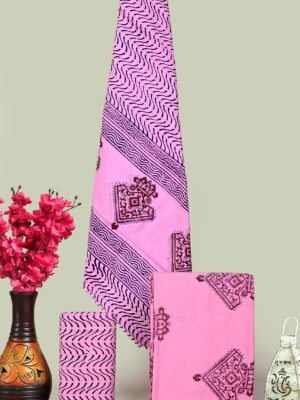 Blush Pink Hand Block Print Cotton Unstitched Suit Set
