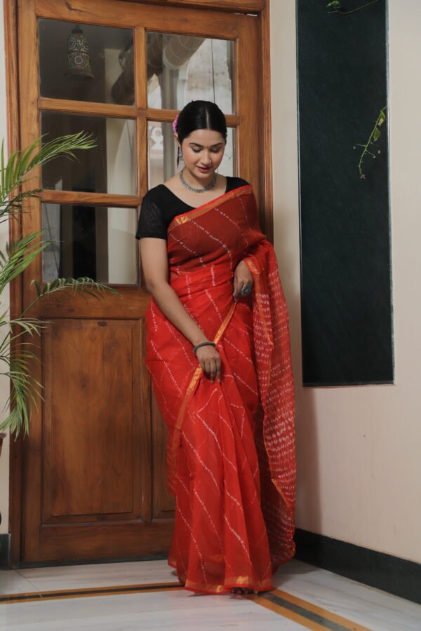 Premium Kota Doria Bandhani Inspired Saree with Zari Border