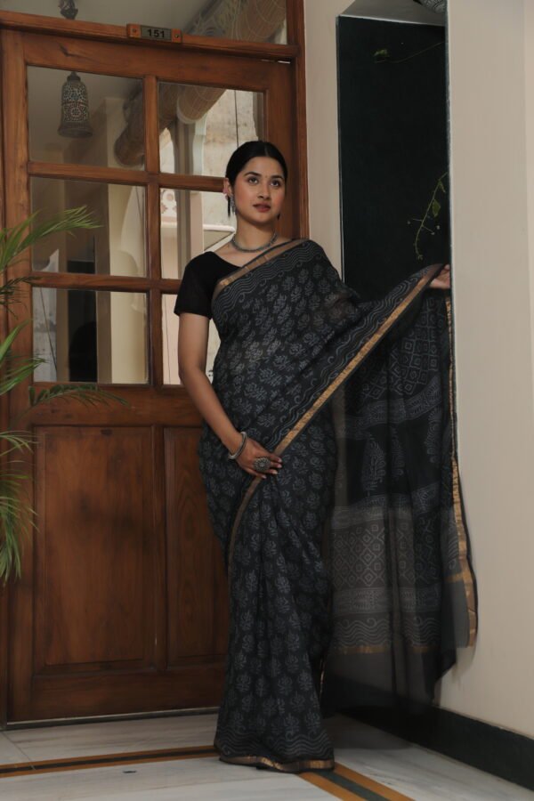 Premium Kota Doria Ethnic Printed Saree with Subtle Zari Border