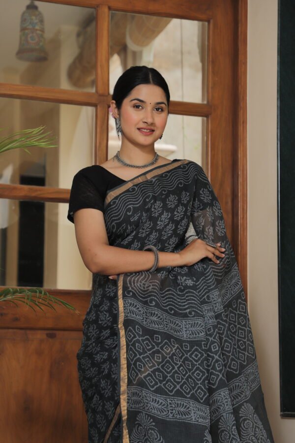 Premium Kota Doria Ethnic Printed Saree with Subtle Zari Border