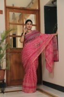 Premium Kota Doria Floral Printed Saree with Rich Zari Border