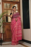 Premium Kota Doria Floral Printed Saree with Rich Zari Border