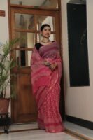 Premium Kota Doria Floral Printed Saree with Rich Zari Border