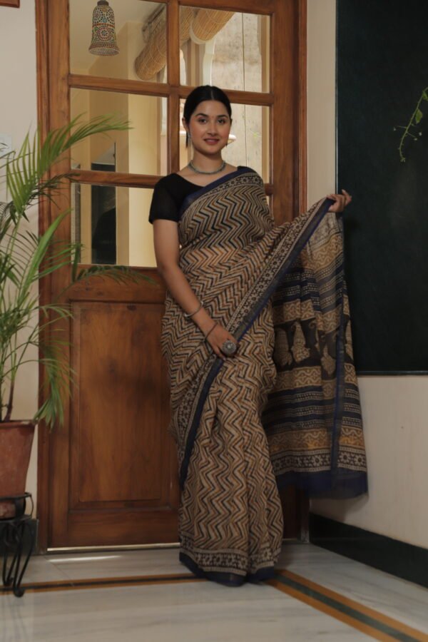 Premium Kota Doria Geometric Printed Saree with Contrast Border