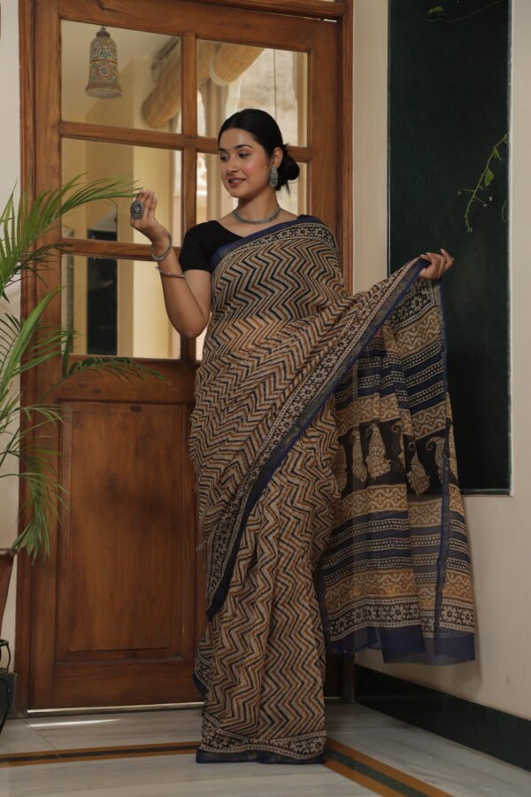 Premium Kota Doria Geometric Printed Saree with Contrast Border