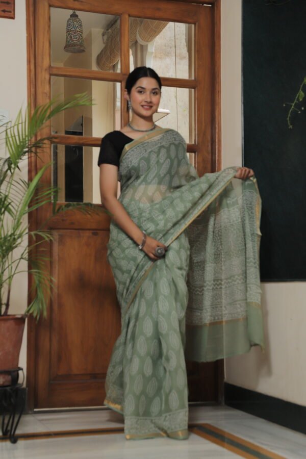 Premium Kota Doria Paisley Printed Saree with Elegant Border