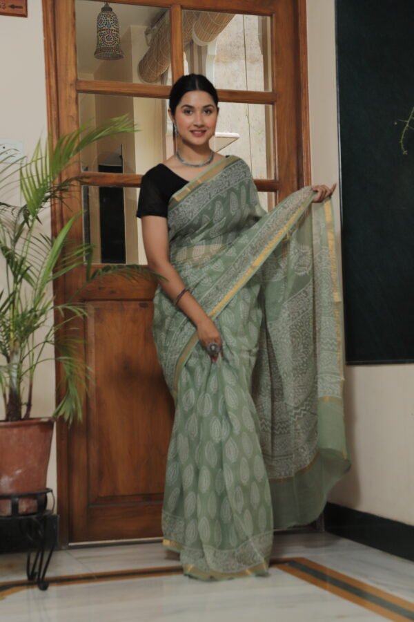 Premium Kota Doria Paisley Printed Saree with Elegant Border