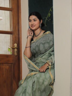 Premium Kota Doria Paisley Printed Saree with Elegant Border