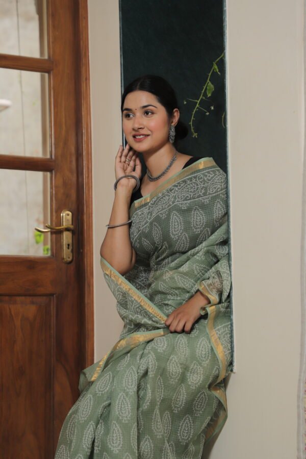 Premium Kota Doria Paisley Printed Saree with Elegant Border