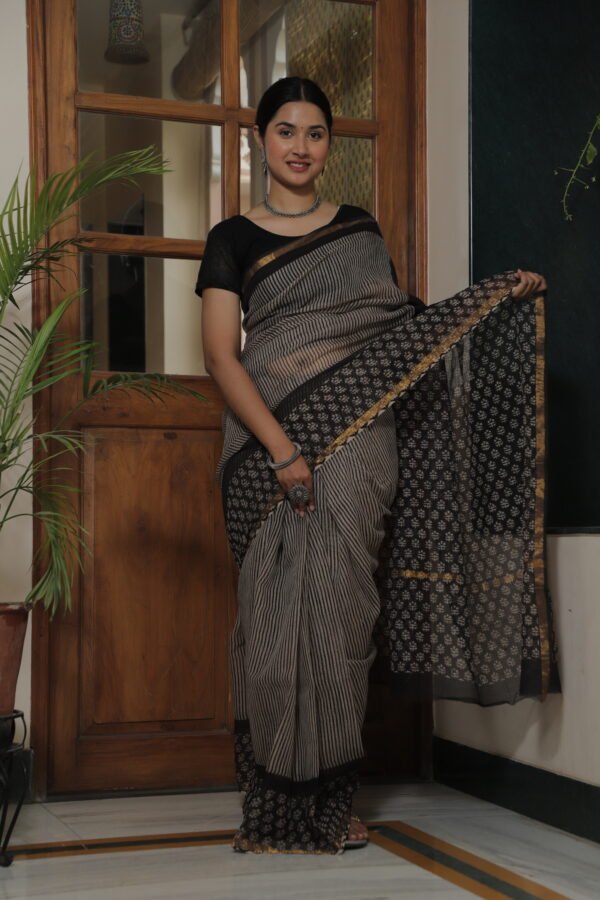 Premium Kota Doria Printed Saree with Elegant Zari Border