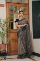 Premium Kota Doria Printed Saree with Elegant Zari Border
