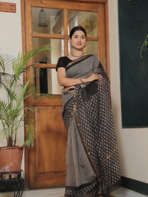 Premium Kota Doria Printed Saree with Elegant Zari Border