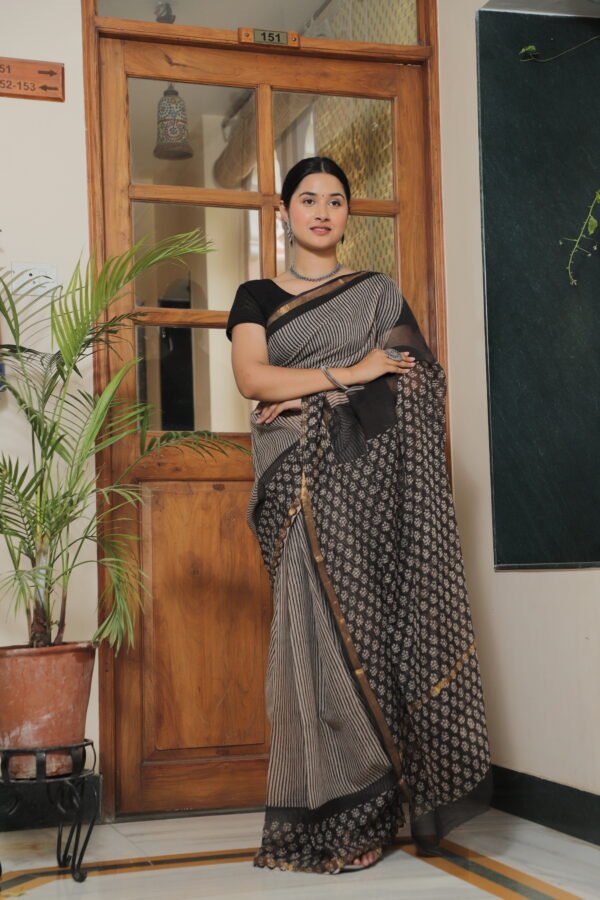 Premium Kota Doria Printed Saree with Elegant Zari Border