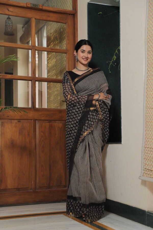 Premium Kota Doria Printed Saree with Elegant Zari Border