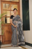 Premium Kota Doria Printed Saree with Zari Border