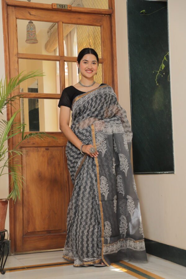 Premium Kota Doria Printed Saree with Zari Border